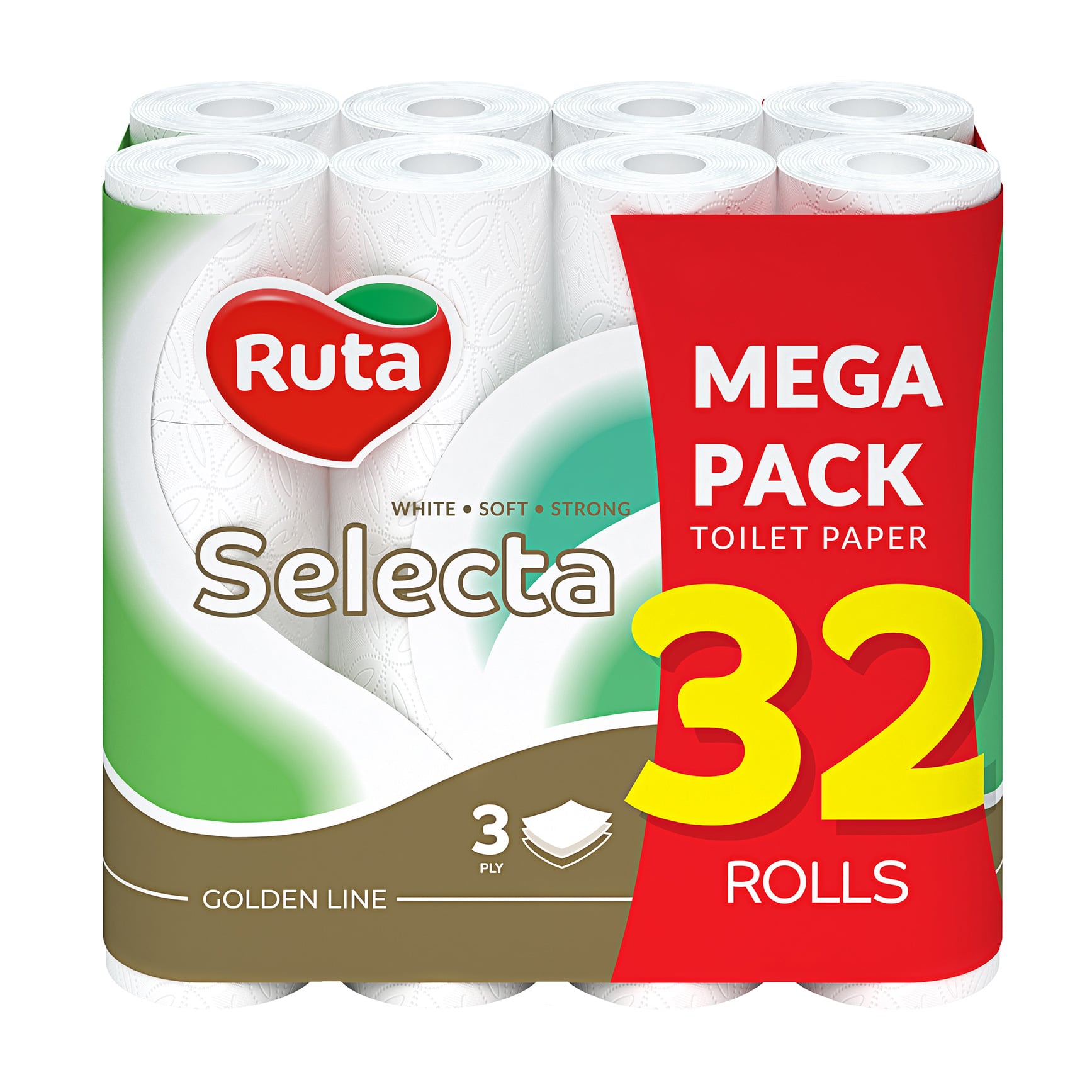 Туалетний папір RUTA Selecta Premium Mega Pack білий, 3-шаровий, 140 відривів, 32 рулони